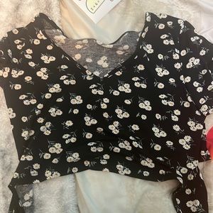 Crop Flower Tee with Tie Back!